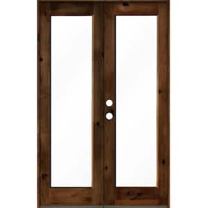 64 in. x 96 in. Rustic Knotty Alder Wood Clear Full-Lite Provincial Stain Right Active Double Prehung Front Door