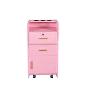 17 in. W x 14 in. D x 31 in. H Pink Linen Cabinet with 4 Wheels 2 Drawers 1 Door and 3 Hair Dryer Holders