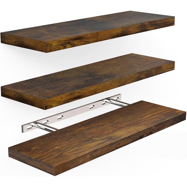 Unbranded 16 in. W x 6.7 in. D Rustic Brown Decorative Wall Shelf (Set of 3)