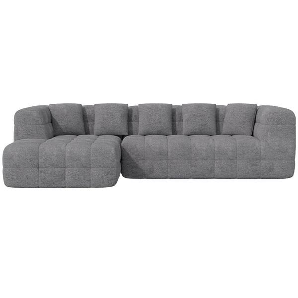 107 in. Modern Chenille Boneless Couch Cloud Modular Sectional Sofa with L-Shaped Chaise and Three Pillows in. Dark Gray