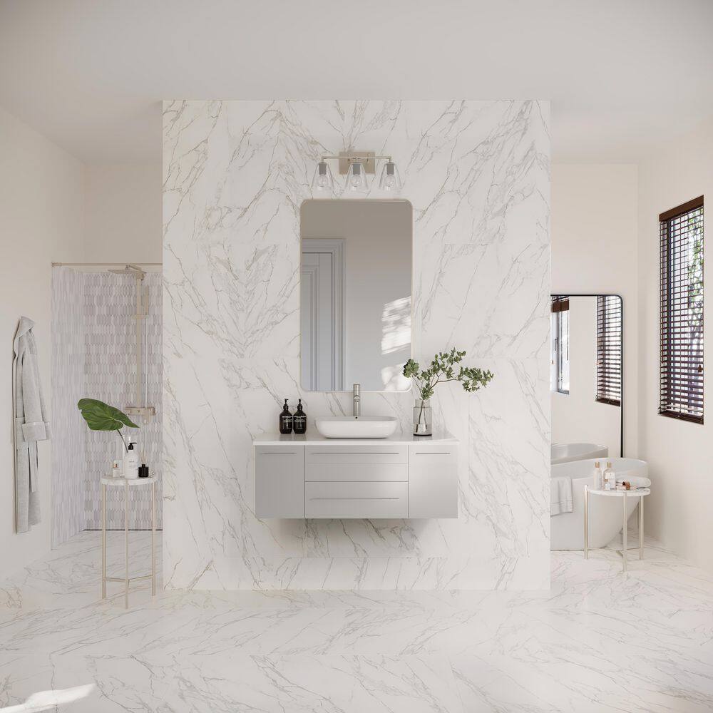 Lucera 42" Gray Wall Mount Vanity with Quartz Top and Vessel Sink