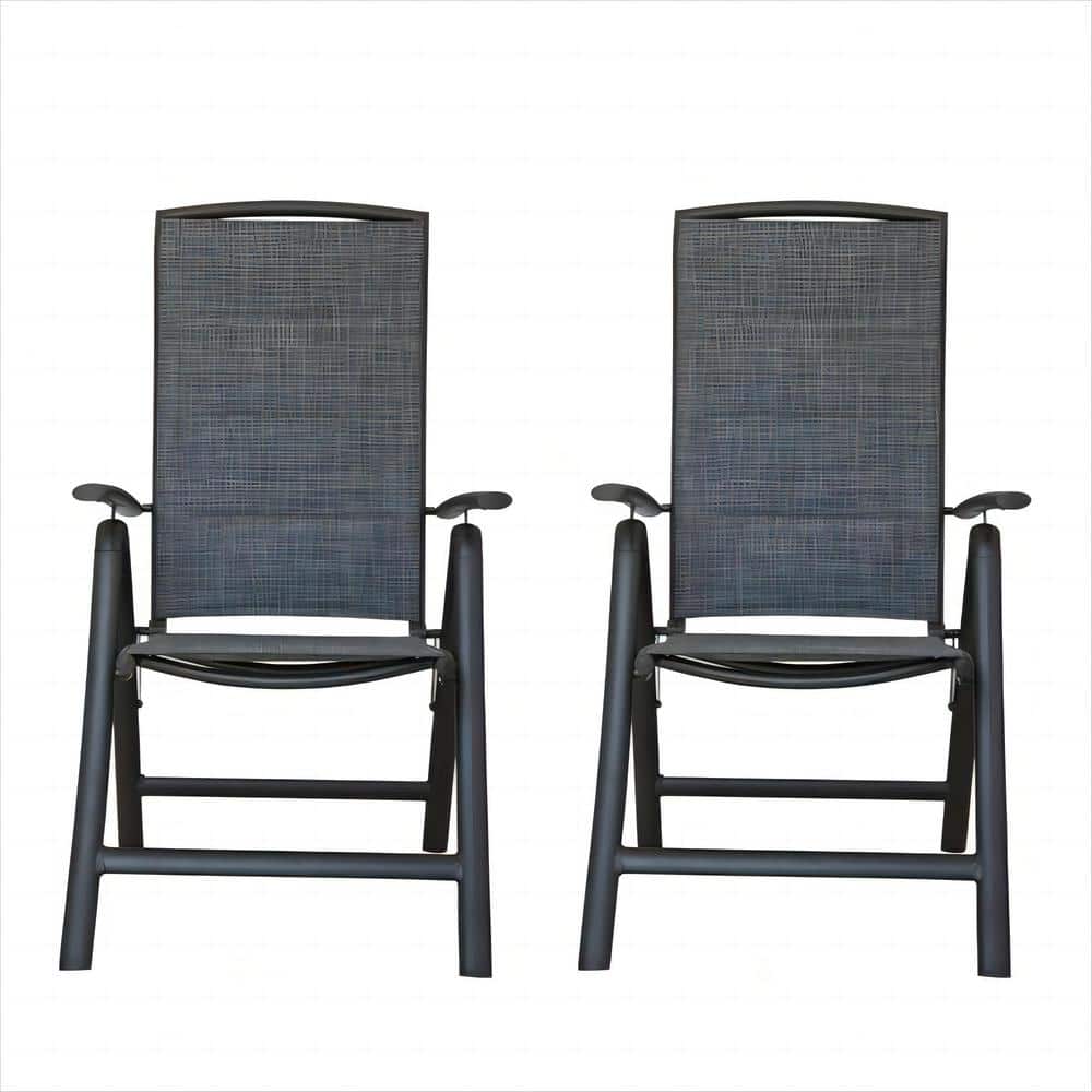 Dark Gray Aluminium Folding Reclining Sling Lawn Chairs with Adjustable Hig