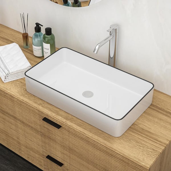 Staykiwi 4.5 in . Ceramic Rectangular Vessel Bathroom Sink in White