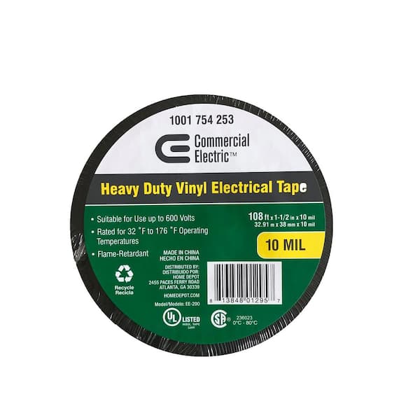 Commercial Electric 1-1/2 in. x 108 ft. Heavy Duty Tape, Black 30005338 ...