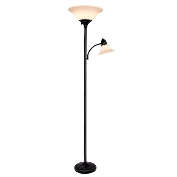 Hampton Bay 71 in. Black Floor Lamp with 2 Frosted Plastic Shades