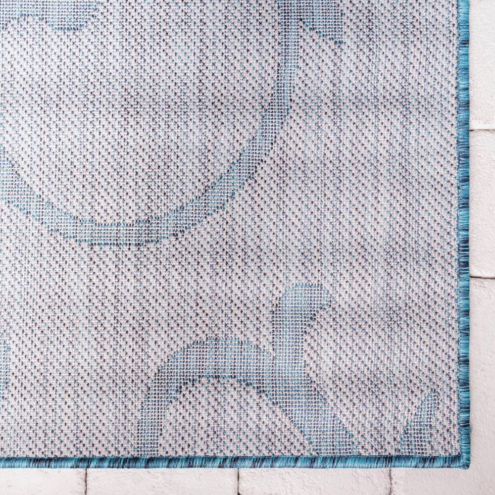 Teal Blue Synthetic 9' x 12' Easy-Care Outdoor Area Rug