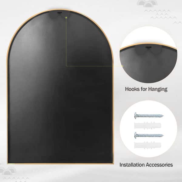 HOMLUX 20 in. W x 30 in. H Round Framed Wall Bathroom Vanity Mirror in Gold Decorative Modern Rust-Resistant Metal Frame