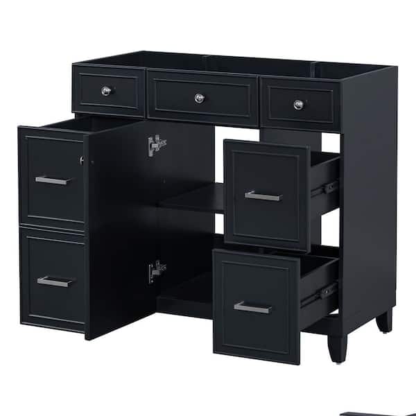 35.4 in. Bath Vanity Cabinet without Top in Black with Drawer Unassembled (Sink not Included)