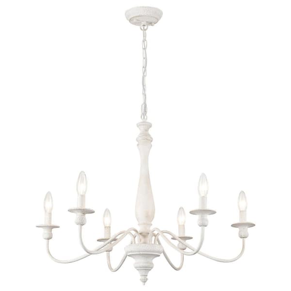 6-Light White Candlestick Hanging Ceiling Light Fixture Linear Chandelier Lighting for Kitchen Island
