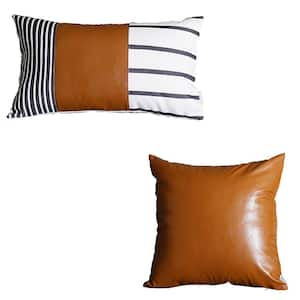 Camel faux leather clearance pillow