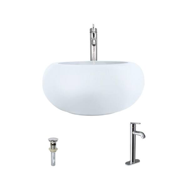 MR Direct Porcelain Vessel Sink in White with 718 Faucet and Pop-Up Drain in Chrome