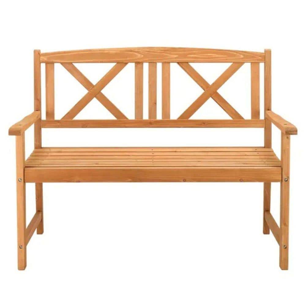 ESILOO 46 in. Outdoor Wood Bench-Fir X Back Garden Bench with Wide ...