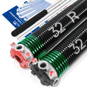 0.243 in. Wire x 2 in. x 32 in. L Electrophoresis Garage Door Torsion Springs in Green Left and Right with Winding Bars