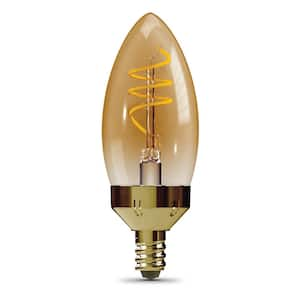 60W Equivalent B11 E12 3-Dimmable Spiral Filament Amber Glass Chandelier Candle LED Light Bulb Warm White 2100K (3-Pack)