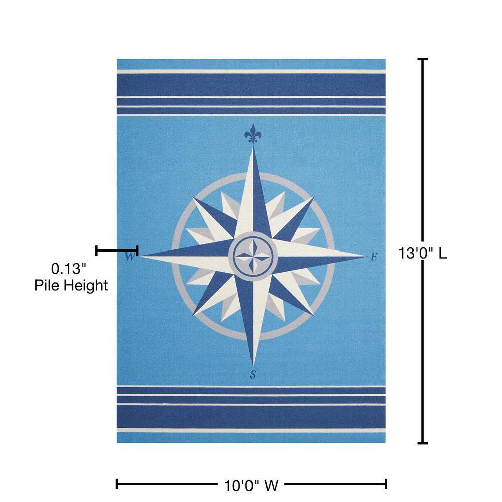 Blue Compass-Themed 10' x 13' Stain-Resistant Outdoor Rug