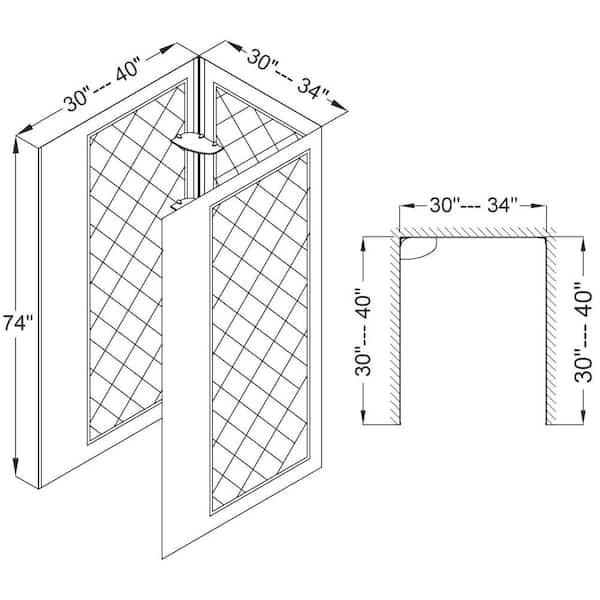 DreamLine DL-6295C-01 32 D x 32 W x 76 3/4 H Slimline Double Threshold Corner Drain Base and Acrylic Backwall Kit in White