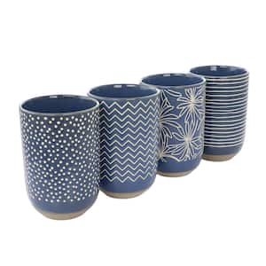 Madrina 4 Piece 19 oz. Stoneware Assorted Designs Beverage Mug Set in Blue