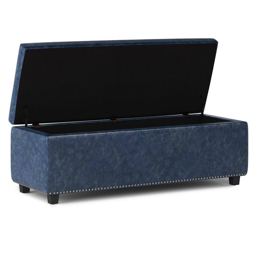 Hamilton Traditional Tufted Denim Blue Faux Leather Storage Footstool