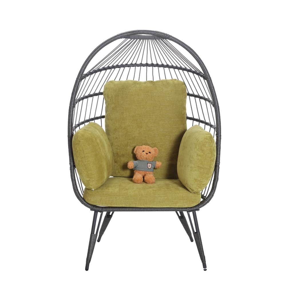 37 in. W Egg Chair Wicker Outdoor Indoor Oversized Large Lounger with Olive