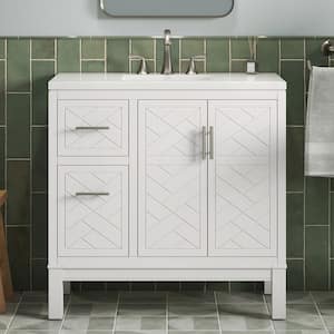 Accra 36 in. W x 19.2 in. D x 36.1 in. H Single Sink Freestanding Bath Vanity in White with Quartz Top