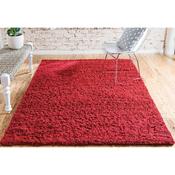 Unique Loom Solid Shag Cherry Red 10 ft. Runner Rug