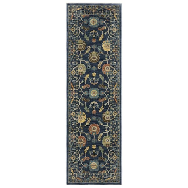 AVERLEY HOME Fleetwood Blue/Multi-Colored 2 ft. x 8 ft. Bohemian Oriental Floral Polypropylene Fringe Edge Indoor Runner Area Rug