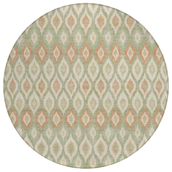 Chantille Machine Washable Indoor/Outdoor Abstract ACN3122 Aloe 8 ft. x 8 ft. Round Rug