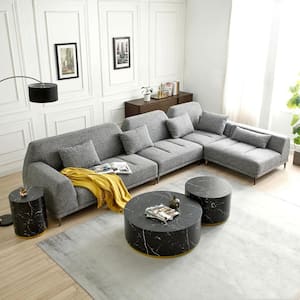 147 in. Flared Arm 6-Seater Convertible Sofa in Gray