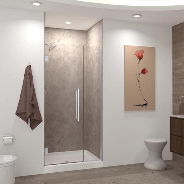 Transolid Elizabeth 43 in. W x 76 in. H Hinged Frameless Shower Door in Brushed Stainless with Clear Glass