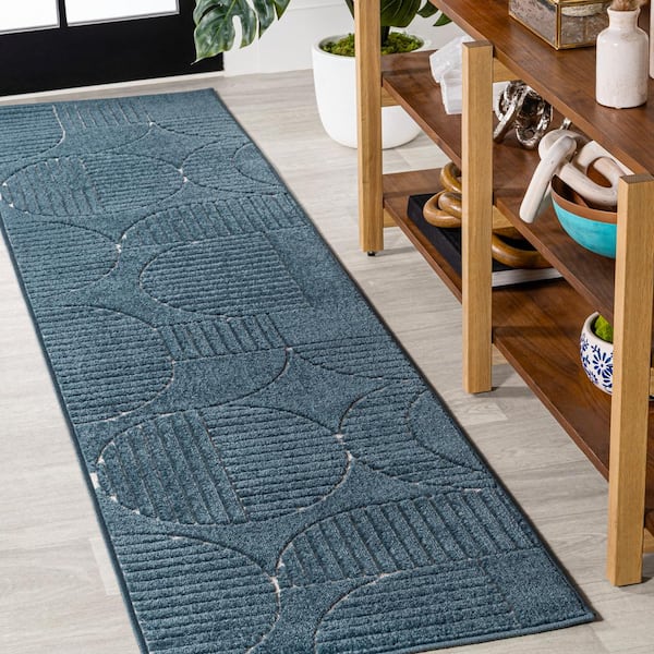 Nordby High-Low Geometric Arch Scandi Striped Navy/Cream 2 ft. x 8 ft. Indoor/Outdoor Runner Rug