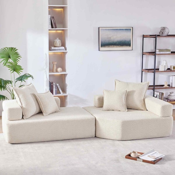 Polibi 103.5 in. Square Arm Fabric Rectangle Sofa with Free Combination in Beige (2-Pieces)