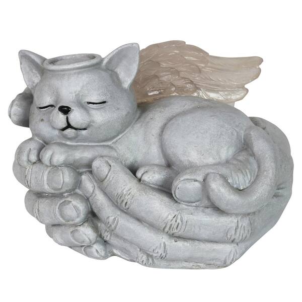 Exhart Solar Cradled Angel Cat Statue, Cat Garden Statue Home Depot