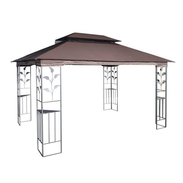 Xzkai 13 ft. x 10 ft. Brown Outdoor Patio Gazebo Canopy Tent with Ventilated Double Roof and Mosquito Net