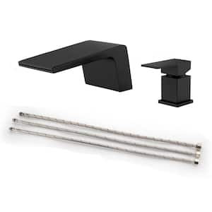 Ami Single-Handle Tub Deck-Mount Roman Tub Faucet With Waterfall Spout in Matte Black