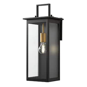 Autumnhill 19.13 in. Matte Black with Gold Accents 1-Light Outdoor Line Voltage Wall Sconce with No Bulb Included