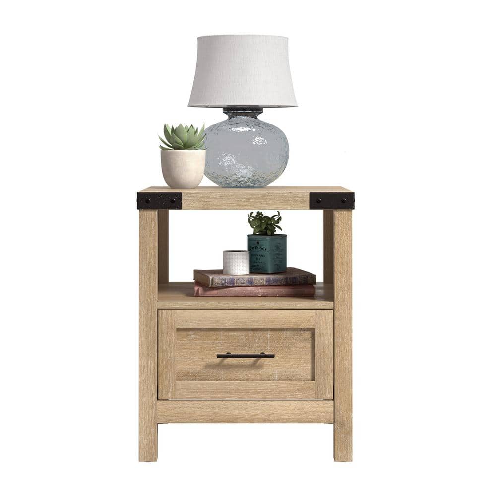 Orchard Oak Rustic Wood and Metal Side Table with Storage