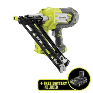 ONE+ 18V Cordless AirStrike 15-Gauge Angled Finish Nailer with Sample Nails and 2.0 Ah Lithium-Ion Battery
