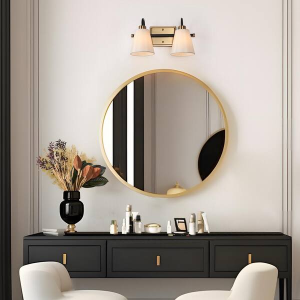 LNC Modern Classic 14 in. 2-Light Plated Brass and Black