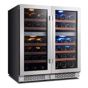 30 in. Quad Zone Cellar Cooling Unit 56-Bottles Built- in Wine Cooler Side-by-Side Refrigerators Frost Free in Black
