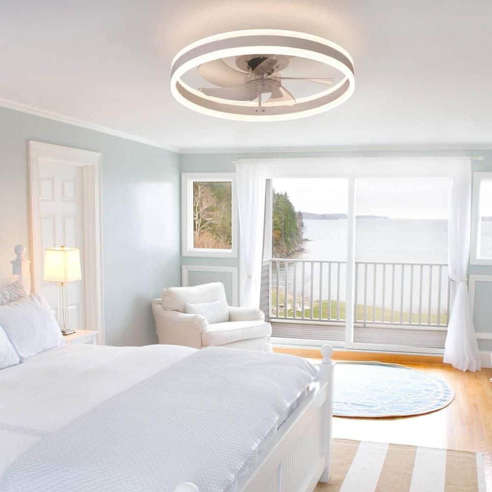 20 in. Smart Indoor White Flush Mount Standard Ceiling Fan with Integrated LED and Remote Control price history on PriceWatchPro