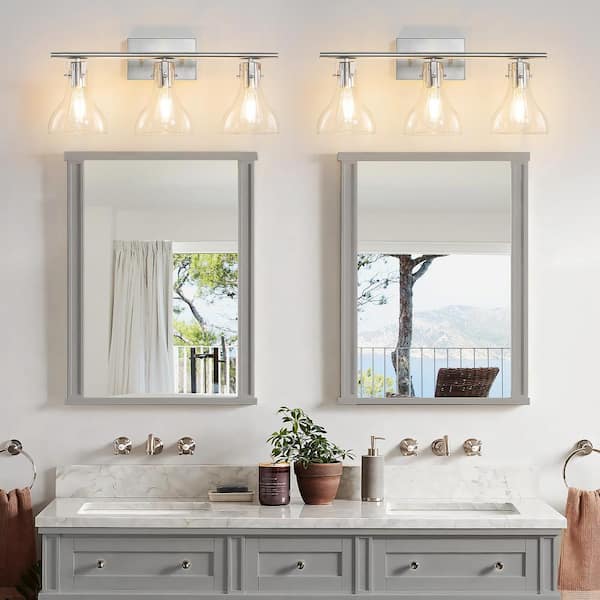 KAISITE 3-Light Brushed Nickel Vanity Light with Clear