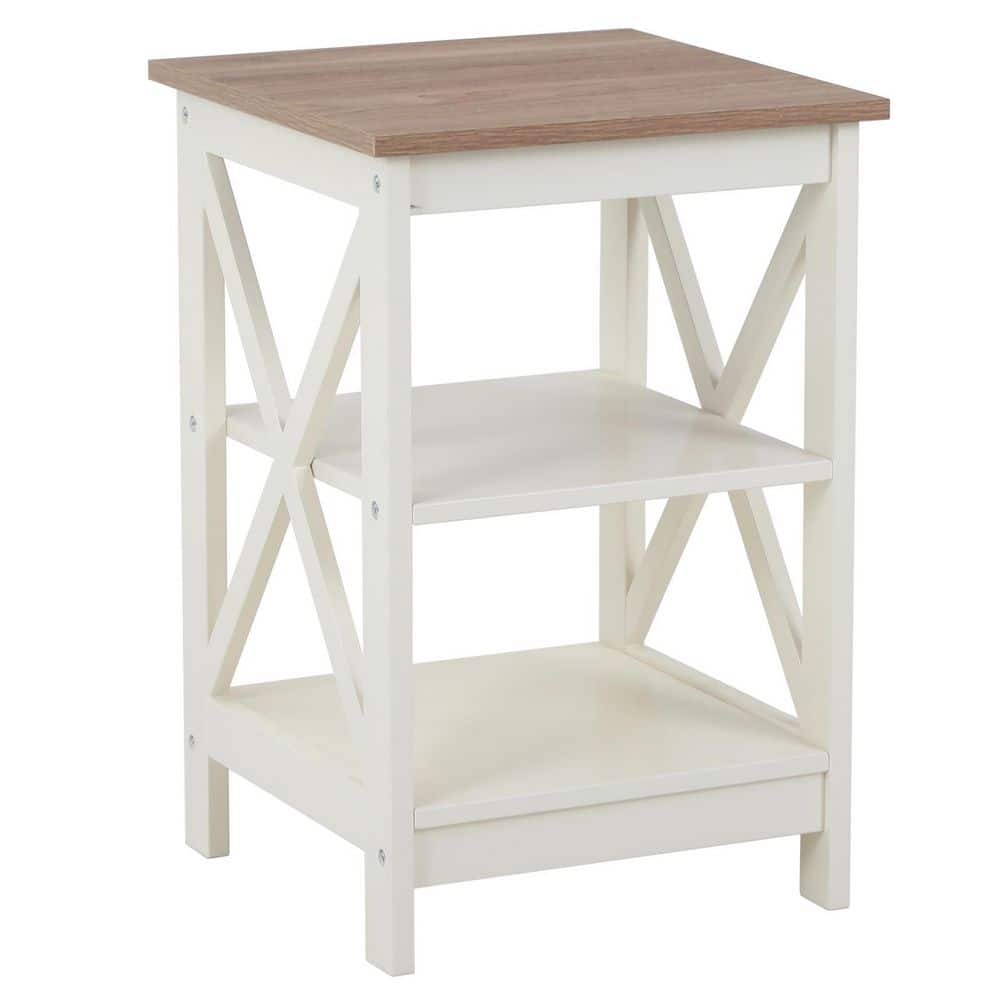 Ivory White MDF Modern 16 in. Accent Square End Table with 3-Tier Side Table (2-Sets) - thumbnail 9
