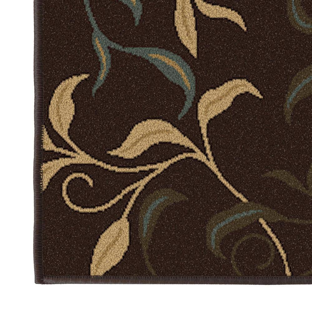 Brown Floral Leaves Non-Slip Washable Area Rug 2'3" x 3'