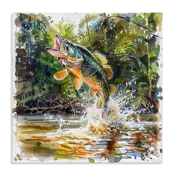 Stupell Industries Jumping Bass Fish by LSR Design Studio Unframed Animal Graphic Art Print 17 in. x 17 in.