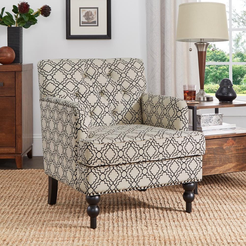 HomeSullivan Beige Moroccan Print Fabric Tufted Club Chair 40E947C-MPF -  The Home Depot