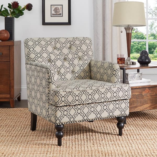 HomeSullivan Beige Moroccan Print Fabric Tufted Club Chair