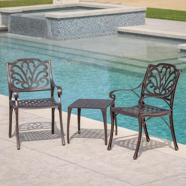 Noble House Kai Bronze 3-Piece Aluminum Patio Conversation Seating Set