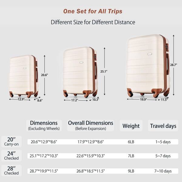 LIVACA 4-Piece Ivory ABS Plastic Hardside Luggage Set with TSA
