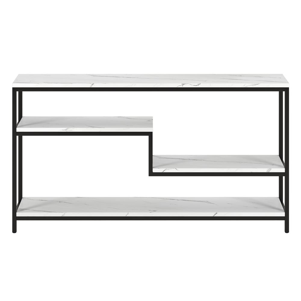 Mid-Century Glam 55" Blackened Bronze Console Table with Faux Marble Top
