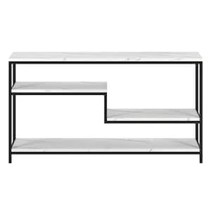 Mathis 55 in. Blackened Bronze and Marble Rectangular Faux Marble Top Console Table